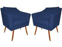 Ver imagem 1 de Kit 2 Poltronas Decorativa Agatha Suede Azul Marinho Pés Madeira Mz Decor