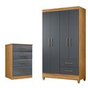 Ver imagem 1 de Kit Guarda Roupa Solteiro Chile e Cômoda Ms - Freijó / Cinza