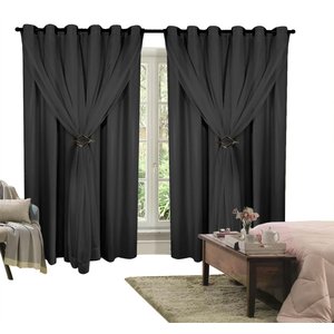 Cortina Corta Luz 3,00m X 2,30m 100% Blackout Com Voil Preto Para Sala Ou Quarto Varão Simples