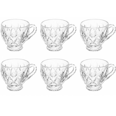 Jogo 6 Xícaras de Chá Café 200ml Lyor Lile Vidro Cristal Mesa Posta Cafeteria Recepção