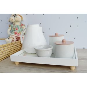 Kit Higiene Porcelana Bebê Meninas Rosê Maternidade Bancada Bebê Térmica