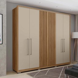 Guarda Roupa Casal 6 Portas 4 Gavetas 268cm Comodus Caemmun Buriti/Off White - 1