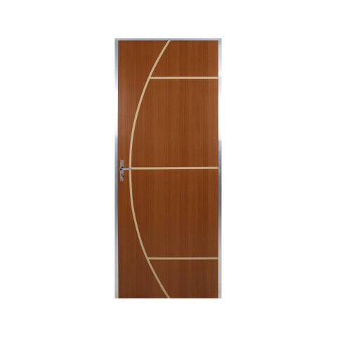 Kit Porta de Madeira Lisa 212x85cm com Batente de Alumínio 3,6cm Gaúcha Mgma Abertura Esquerda Marrom/Mogno MGM