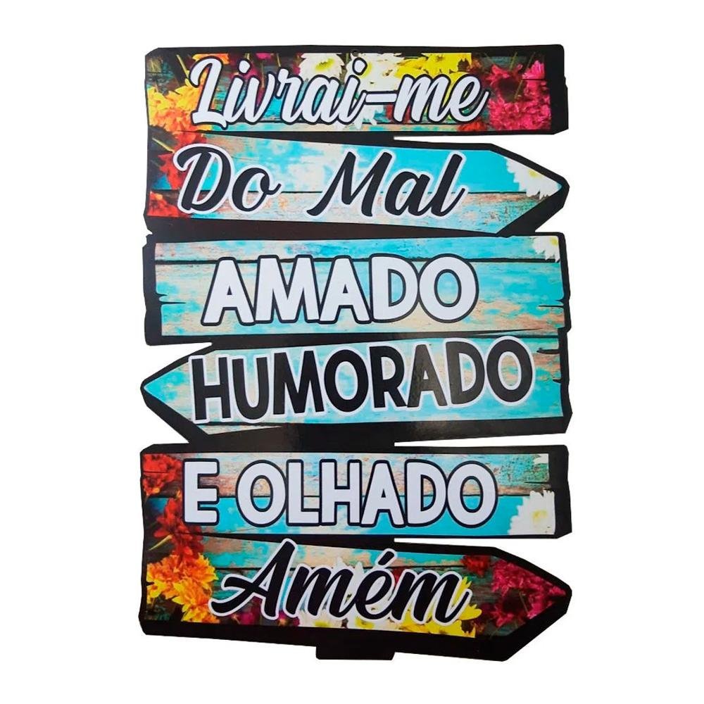 Placa Decorativa de Parede em Madeira - Livrai me do Mal - Amém