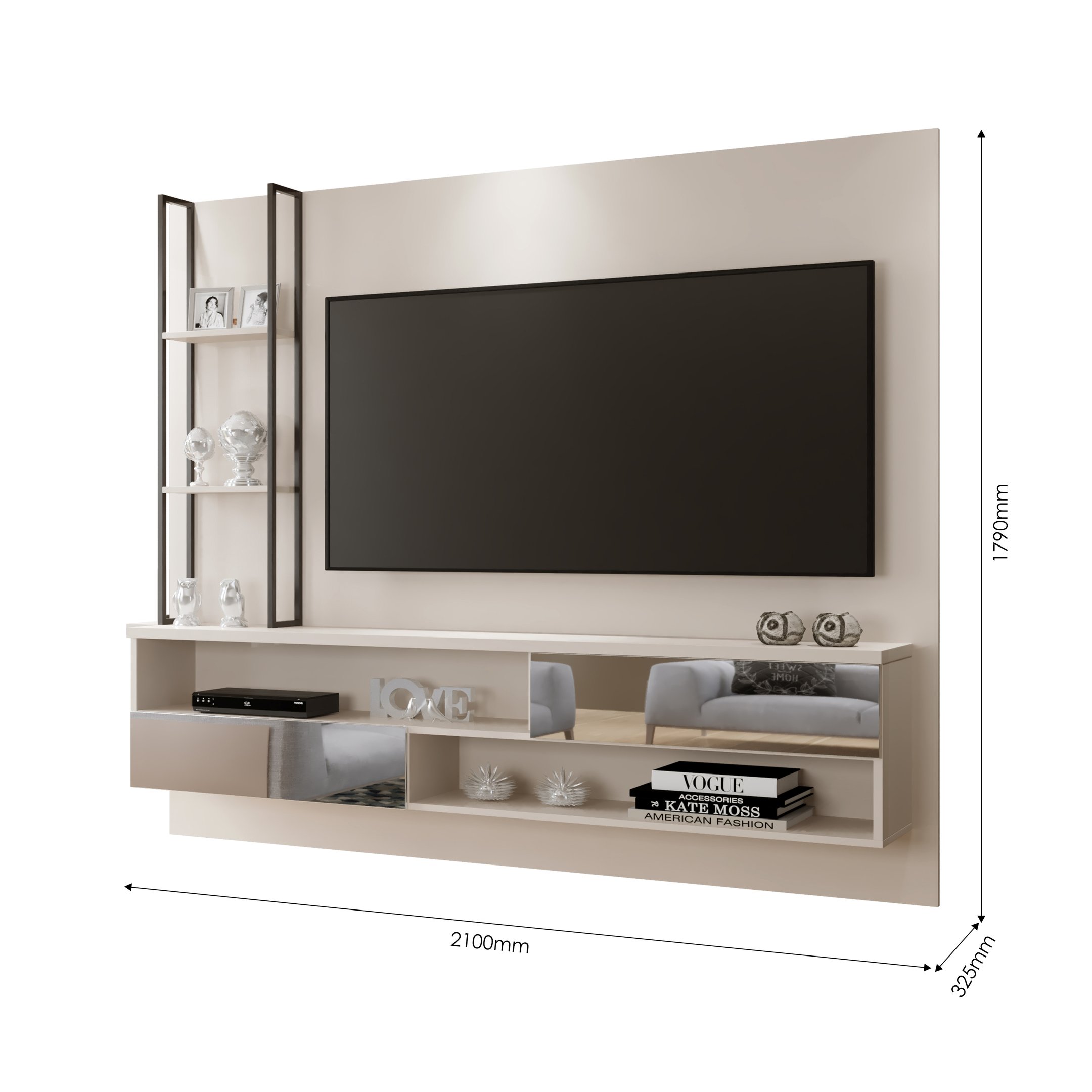 Painel Com Espelho Para Tv Até 65 Polegadas Infinity Plus Com Metalon Mavaular  Off White - 3