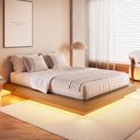 Ver imagem 4 de Cama Casal Queen Suspensa com LED 140/160 Zurique Marrom/Mel Yescasa