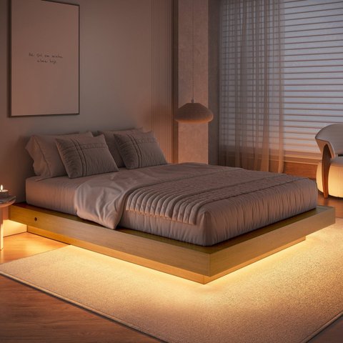 Cama Casal Queen Suspensa com LED 140/160 Zurique Marrom/Mel Yescasa