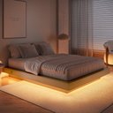 Ver imagem 1 de Cama Casal Queen Suspensa com LED 140/160 Zurique Marrom/Mel Yescasa