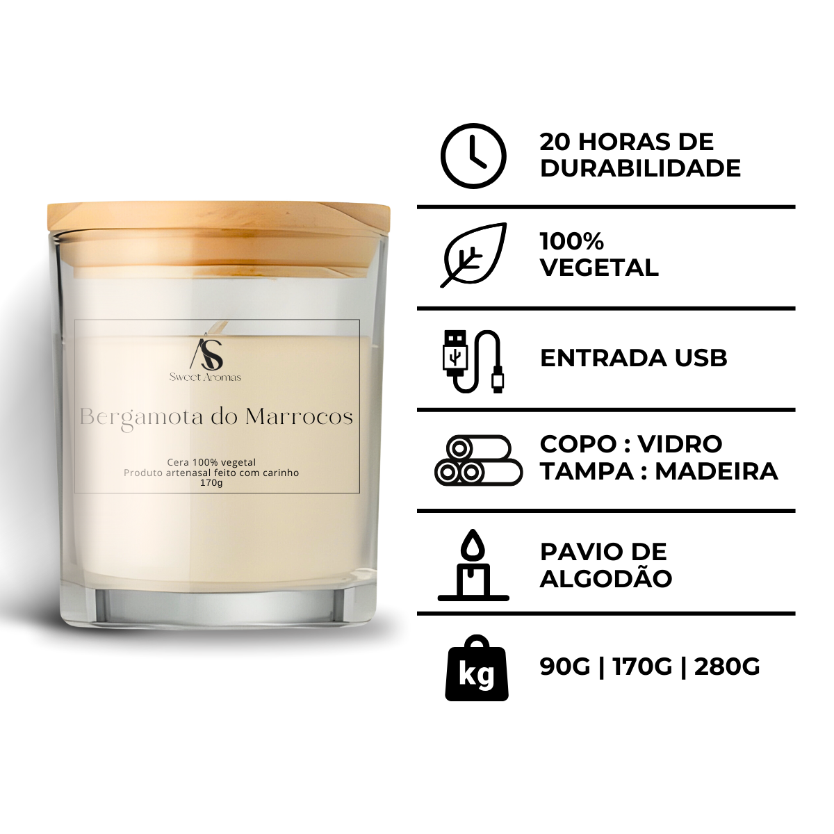 Vela Aromatica Artesanal Perfumada - Bergamota do Marrocos - 8