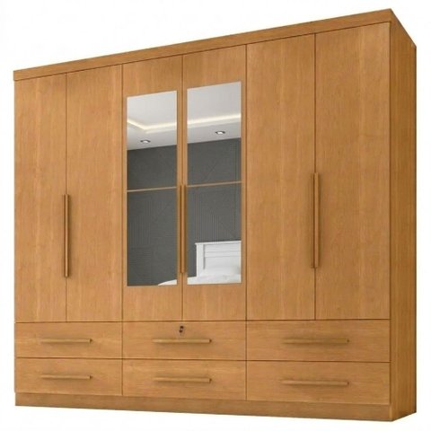 Guarda Roupa Casal 6 Portas com Espelho Mari 230 cm Cinamomo Zanz