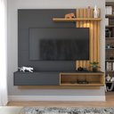 Ver imagem 1 de Painel para Tv até 60 Polegadas Caribe 1 Porta 1 Prateleira Preto Fosco/noce - Panorama Móveis