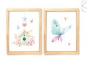 Ver imagem 4 de 2 Quadros Decoração Borboleta Passarinho Aquarela C/ Moldura:branca
