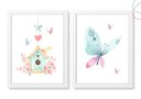 Ver imagem 1 de 2 Quadros Decoração Borboleta Passarinho Aquarela C/ Moldura:branca