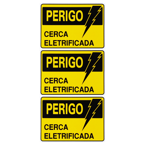 Combo 10 Placas de Sinalização Perigo Cerca Eletrificada 20x15 Acesso - S-219 F9e