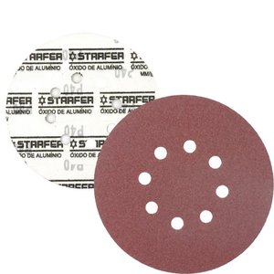 Kit 10 Disco de Lixa Velcro Vermelho Pluma 8 Furos 180mm Grão 100 - Starfer