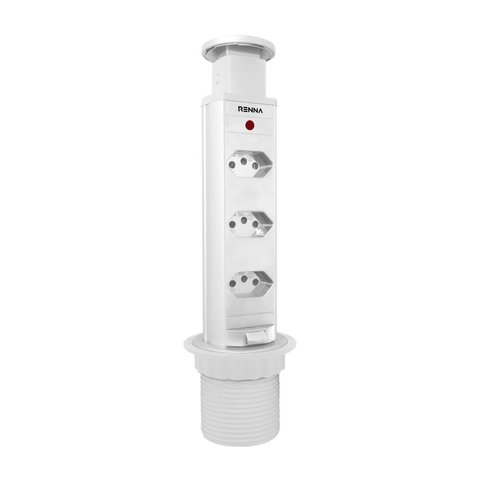 Torre de Tomada Cor Branca com 3 Tomadas Retrátil Renna