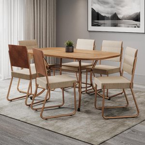Conjunto Sala de Jantar Mesa e 6 Cadeiras Fênix Carraro Rose