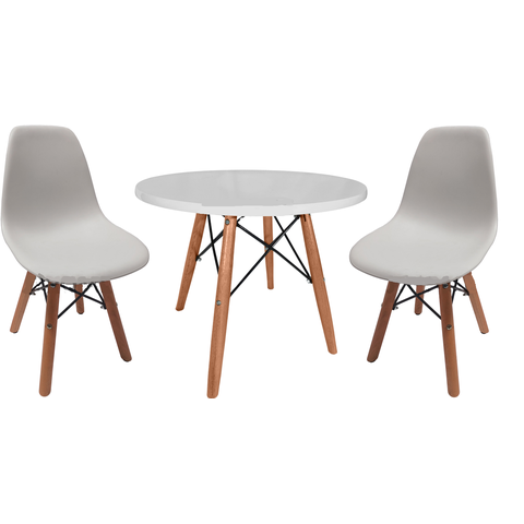 Mesa Redonda Infantil Branca 52cm Eiffel Charles Eames + 2 Cadeira Pequena