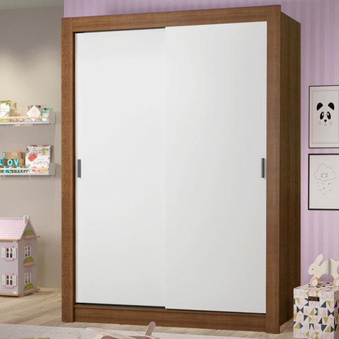 Guarda-Roupa Infantil Madesa Theo 2 Portas de Correr 4 Gavetas Rustic/Branco Cor:Rustic/Branco