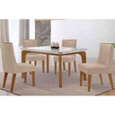 Ver imagem 1 de Sala Jantar Mesa Londrina Tampo C/ Vidro Curvo 120cm 4 Cadeiras Maldivas Madeira Naturale/off White