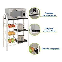 Fruteira de Chão Aramada Multiuso Organizadora Balcão em Aço Pedra Suporte Micro Ondas - 3