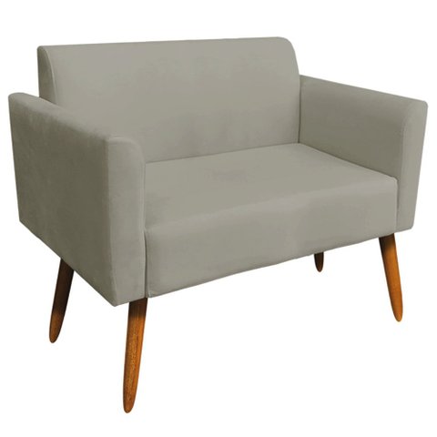 Poltrona Namoradeira Decorativa Isabella Pés Palito Madeira Suede Nude - Gran Belo