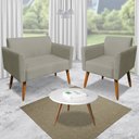 Ver imagem 2 de Poltrona Namoradeira Decorativa Isabella Pés Palito Madeira Suede Nude - Gran Belo