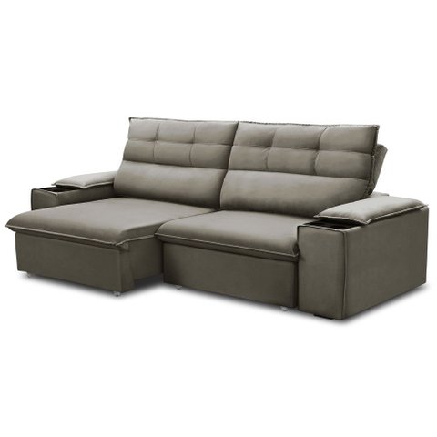 Sofá Retrátil Reclinável para Sala 3 Lugares 245cm Gordon F04 Veludo Marrom Claro - Lyam Decor