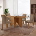 Ver imagem 1 de Mesa Evora 120 Mdf Canto Copo e com 4 Cadeiras Athenas Veludo Capuccino-naturalle-naturalle