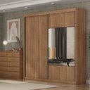 Ver imagem 1 de Guarda Roupa Casal 2 Portas 8 Gavetas 100% MDF com Espelho Trieste Marrom/Cumaru