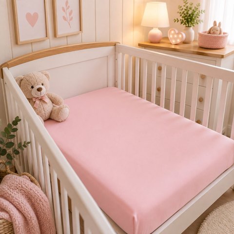Lençol p/ Berço Infantil Padrão Americano Bebê 100% Algodão - Rosa