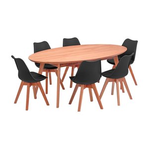 Conjunto Mesa de Jantar Oval Vertice 105cm X 190cm Natural com 6 Cadeiras Noemi Comfort Soft - Preta