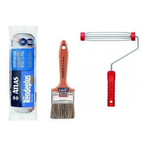 Kit Rolo Anti Gota Alto com Garfo 23cm e Trincha 395 2 1/2 Atlas Rolo de La Antigota Pelo Alto