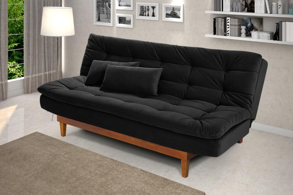 Sofá Cama Dubai Madero Reclinável 3 Lugares Suede Preto 381 Império