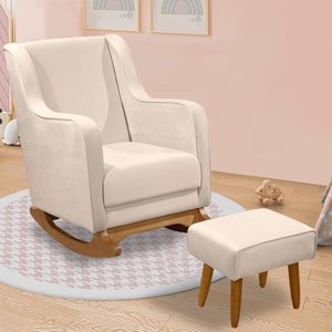 Poltrona de Amamentação Aquila Balanço com Puff Veludo Bege