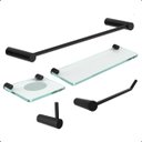 Ver imagem 1 de Kit de Acessórios para Banheiro Grego Metal 5 Peças Suporte Prateleira Redondo Preto Fosco Acetinado