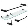 Kit de Acessórios para Banheiro Grego Metal 5 Peças Suporte Prateleira Redondo Preto Fosco Acetinado - 1