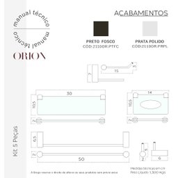Kit de Acessórios para Banheiro Grego Metal 5 Peças Suporte Prateleira Redondo Preto Fosco Acetinado - 4