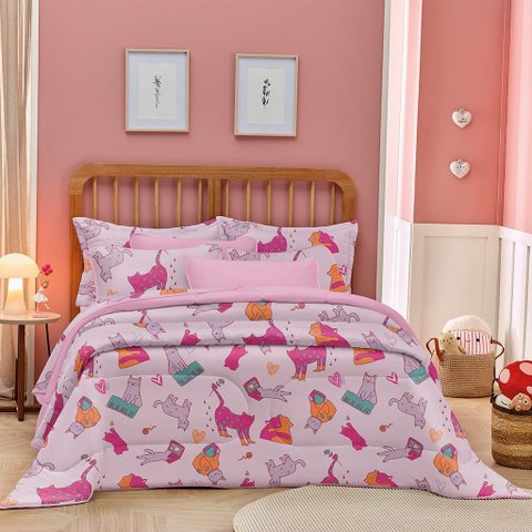 Jogo de Cama Solteiro Atlantix 2 Pçs 88x188x30 100% Algodão Cats