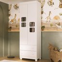 Ver imagem 1 de Guarda-roupa Infantil 62cm 2 Portas com Vidro e 2 Gavetas Sol Multimóveis Mp4418 Branco