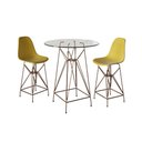 Ver imagem 1 de Jogo Mesa Bistrô Eames Vidro 60Cm 2 Banquetas Amarela Base Ferro Cobre - Cor: Branco