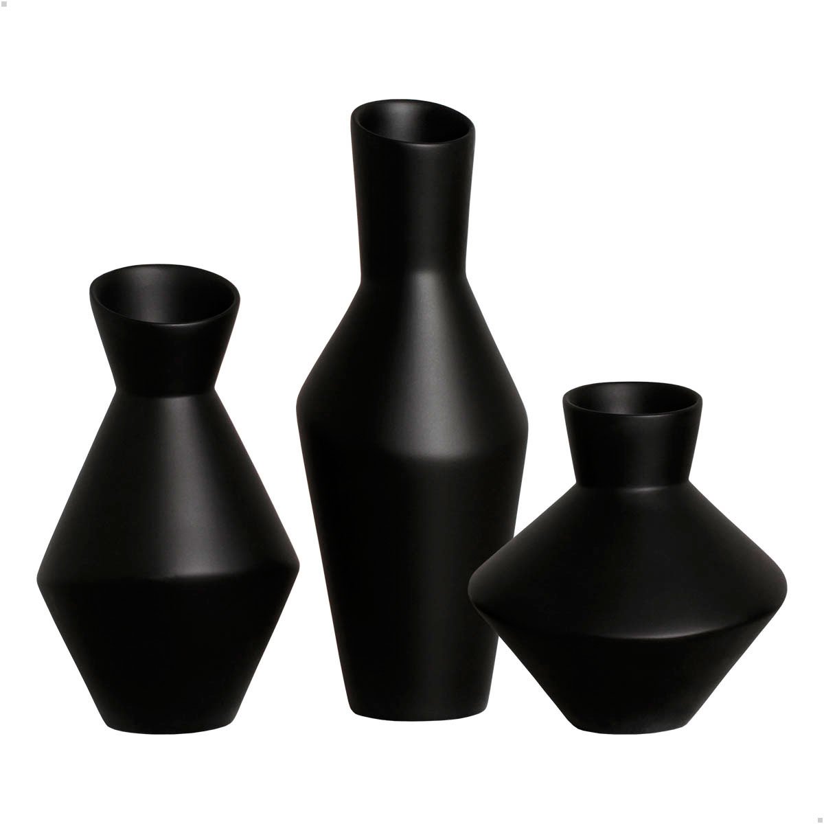 Trio de Vasos Decorativos de Cerâmica Organic Preto Fosco Joelma Decorações