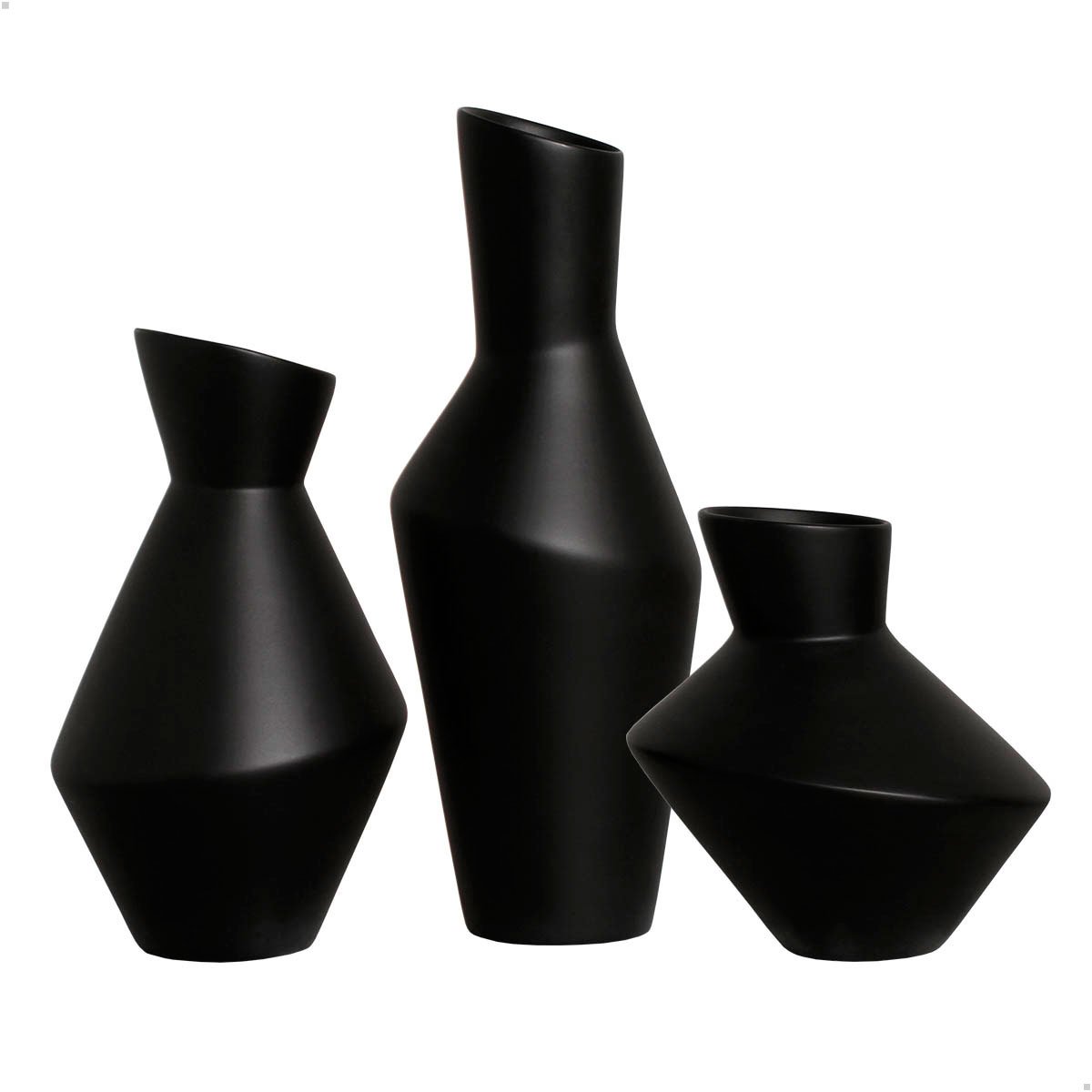 Trio de Vasos Decorativos de Cerâmica Organic Preto Fosco Joelma Decorações - 6