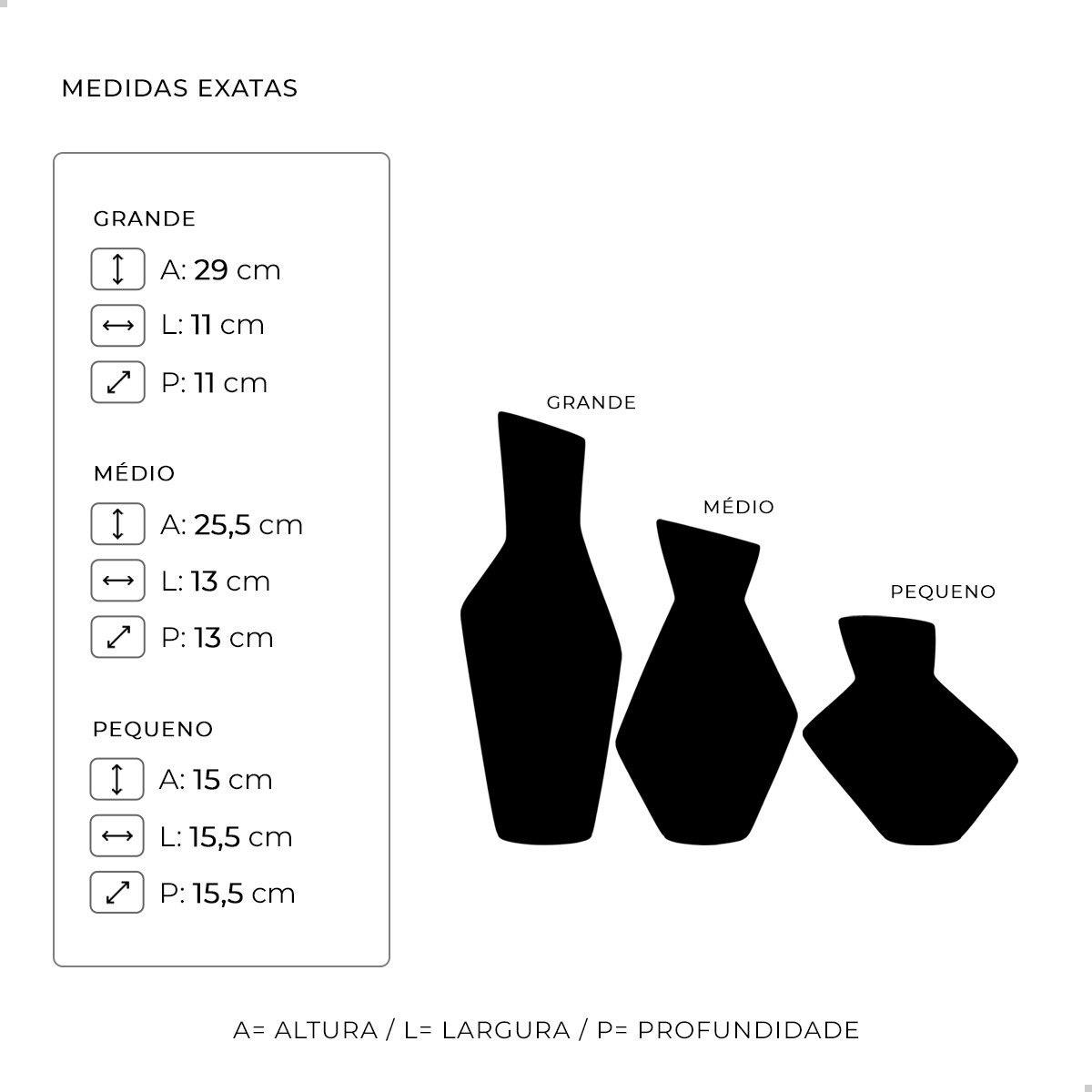 Trio de Vasos Decorativos de Cerâmica Organic Preto Fosco Joelma Decorações - 3