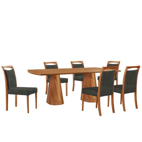 Mesa Noronha 180cm Tampo Laminado Barril com 6 Cadeiras Munique