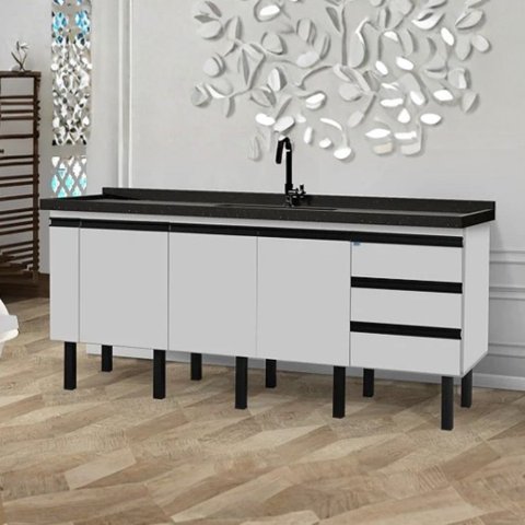 Gabinete de Pia Cozinha 174cm Armário 3 Portas e 3 Gavetas:Branco