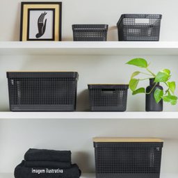 Cesto Caixa Organizadora Grid 20Lts com Tampa Ou Martiplast Cor:Preto - 4