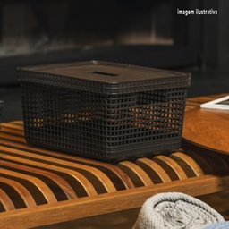 Cesto Caixa Organizadora Grid 20Lts com Tampa Ou Martiplast Cor:Preto - 2