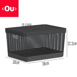Cesto Caixa Organizadora Grid 20Lts com Tampa Ou Martiplast Cor:Preto - 3