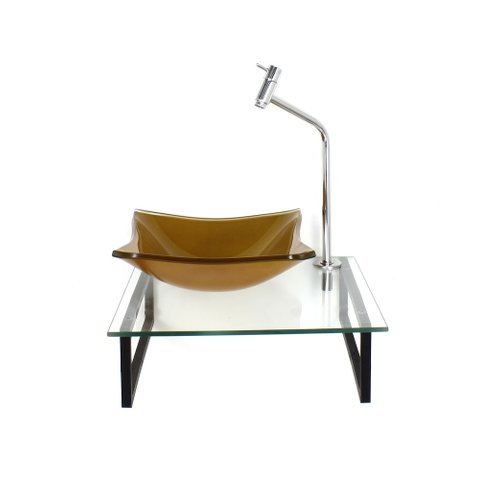 GABINETE DE VIDRO COM CUBA QUADRADA DOURADO REAL COM TAMPO 40CM INCOLOR